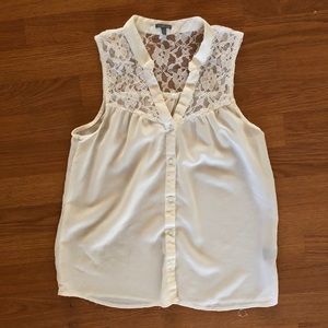 Charlotte Russe Cream Sleeveless Button Down